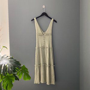 Midi sundress in textured crinkle in khaki